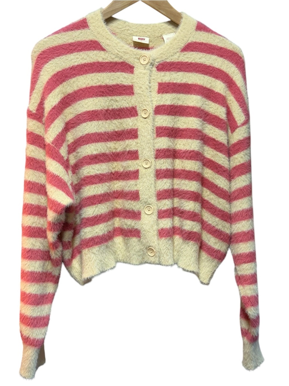 Levi’s Preppy Casual Fuzzy Striped Cardigan Sweater – Size XL | NWT